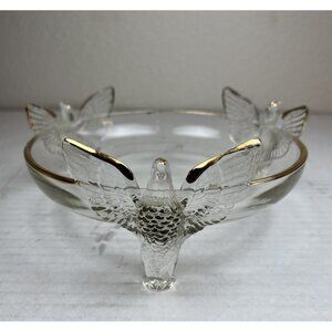 Jeannette Glass Co. Eagle Bowl Trinket Candy Dish 22 Kt. Gold Decorated USA VTG